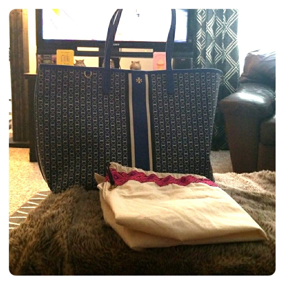 Tory Burch Gemini Link Stripe Coated Canvas Tote